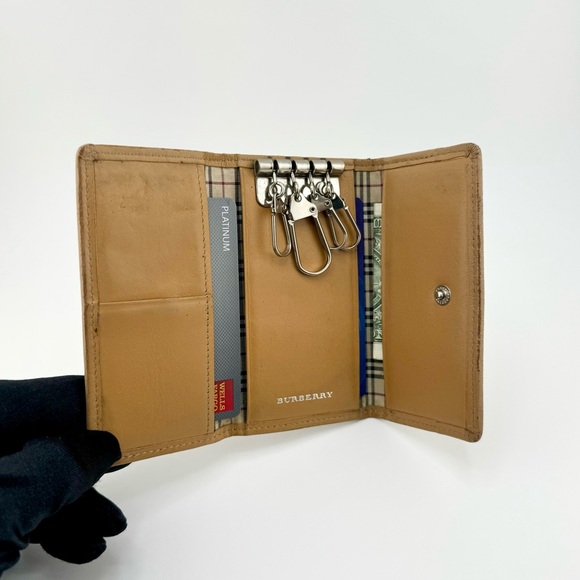 Burberry Woven Key Holder Tan Leather Accents with Silver Hardware - Picture 6 of 13
